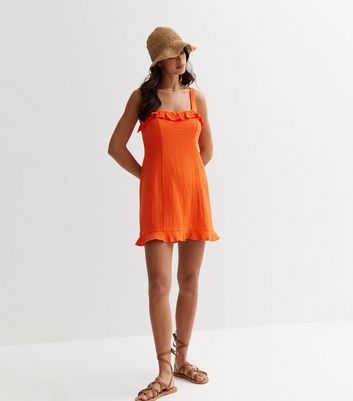 Orange Cheesecloth Strappy Mini Dress New Look