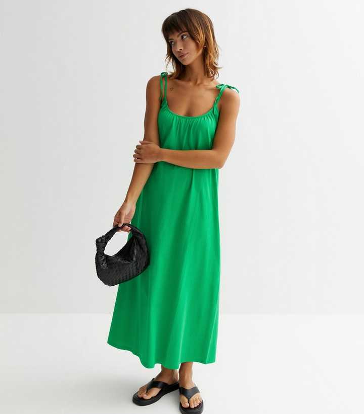 Green Strappy Midi Smock Dress