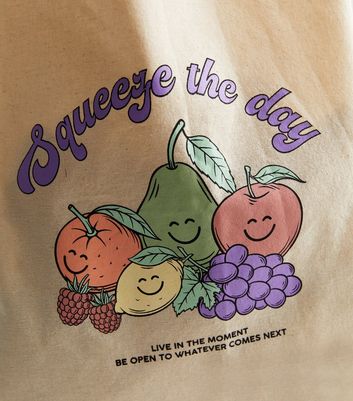 Cream Happy Fruit Squeeze the Day Canvas Tote Bag New Look