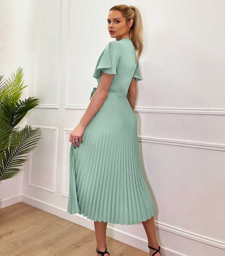 AX Paris Light Green Pleated Midi Wrap Dress | New Look AX Paris Light Green Pleated Midi Wrap Dress | New Look
