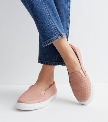 Pale Pink Perforated Slip On Trainers New Look Vegan