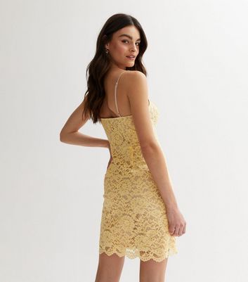 Premium Pale Yellow Lace Bodycon Mini Dress New Look