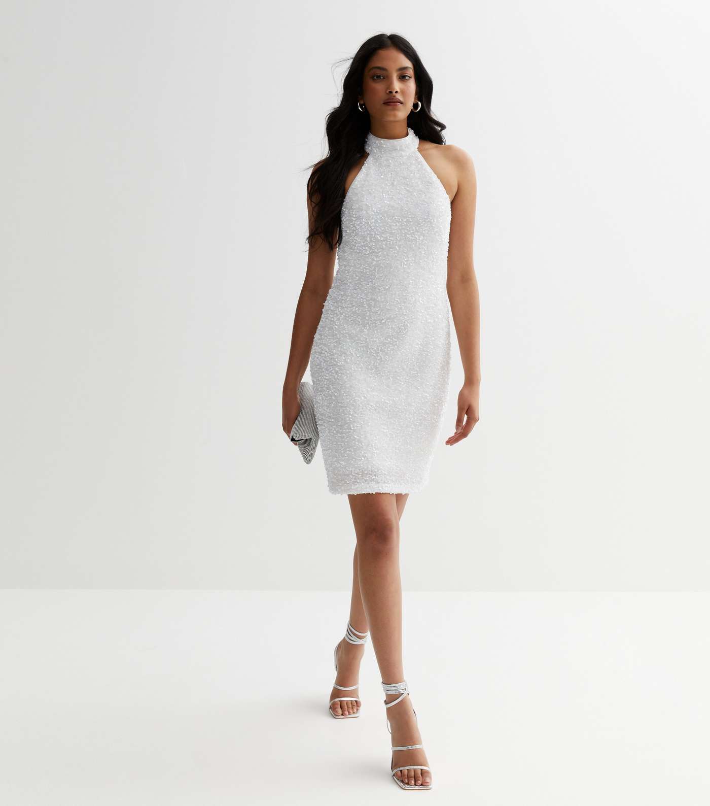 Mia White Sequin Halter Mini Dress