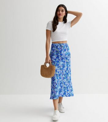 Blue floral cheap midi skirt