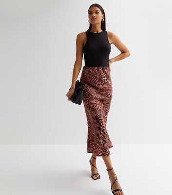 Influence Orange Tiger Print Satin Bias Cut Midi Skirt