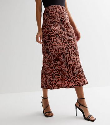 Influence satin leopard print midi skirt with outlet slits