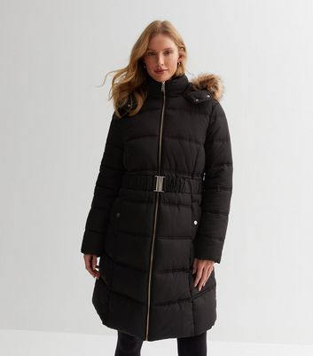 New look faux outlet fur belted padded coat