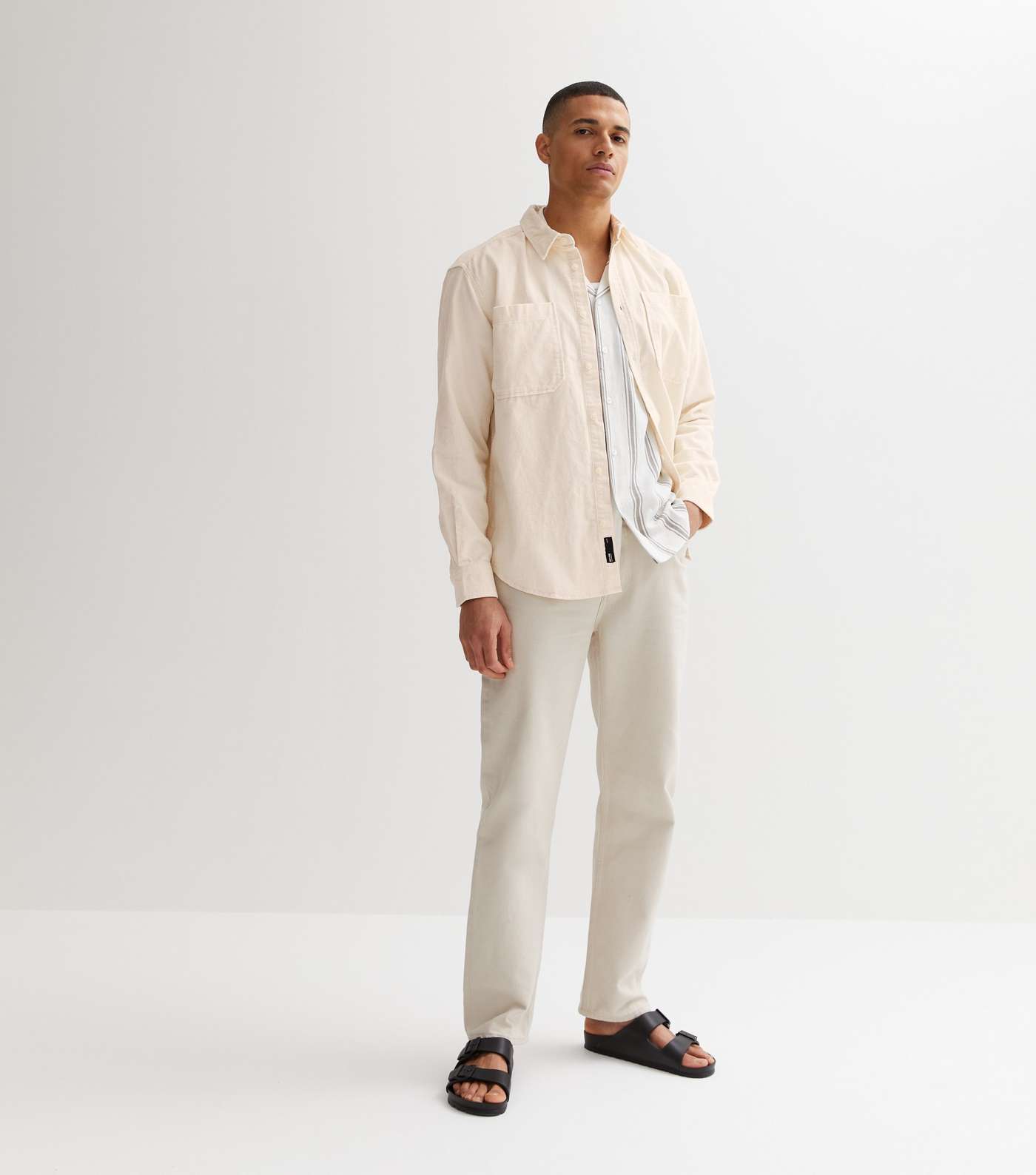 Only & Sons Off White Corduroy Pocket Front Shirt Image 2