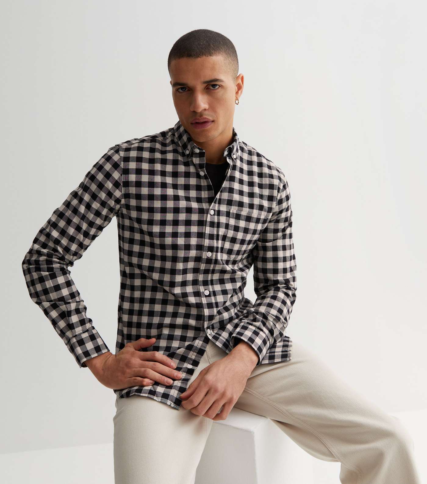 Only & Sons Stone Check Long Sleeve Oxford Shirt Image 2