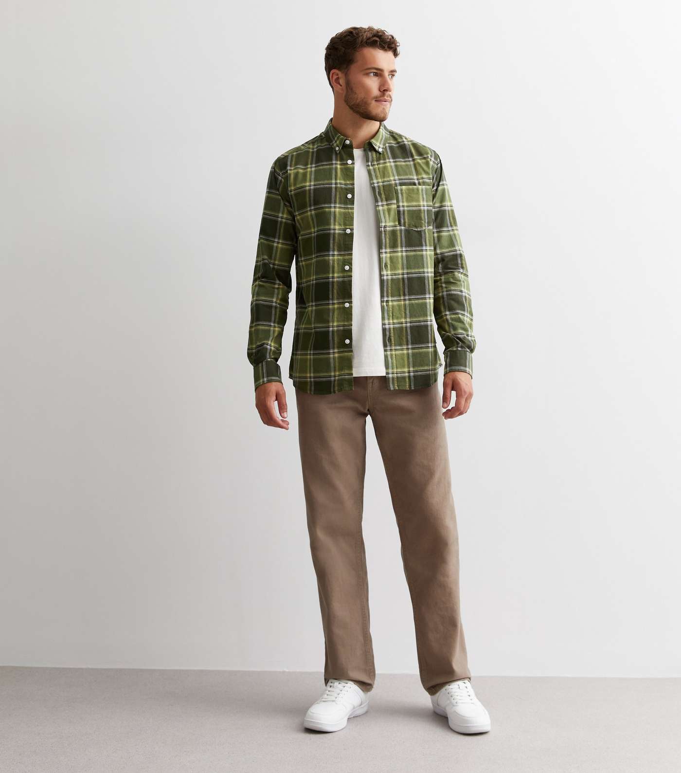 Only & Sons Dark Green Check Long Sleeve Oxford Shirt Image 3