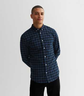 Only & Sons Navy Check Long Sleeve Oxford Shirt