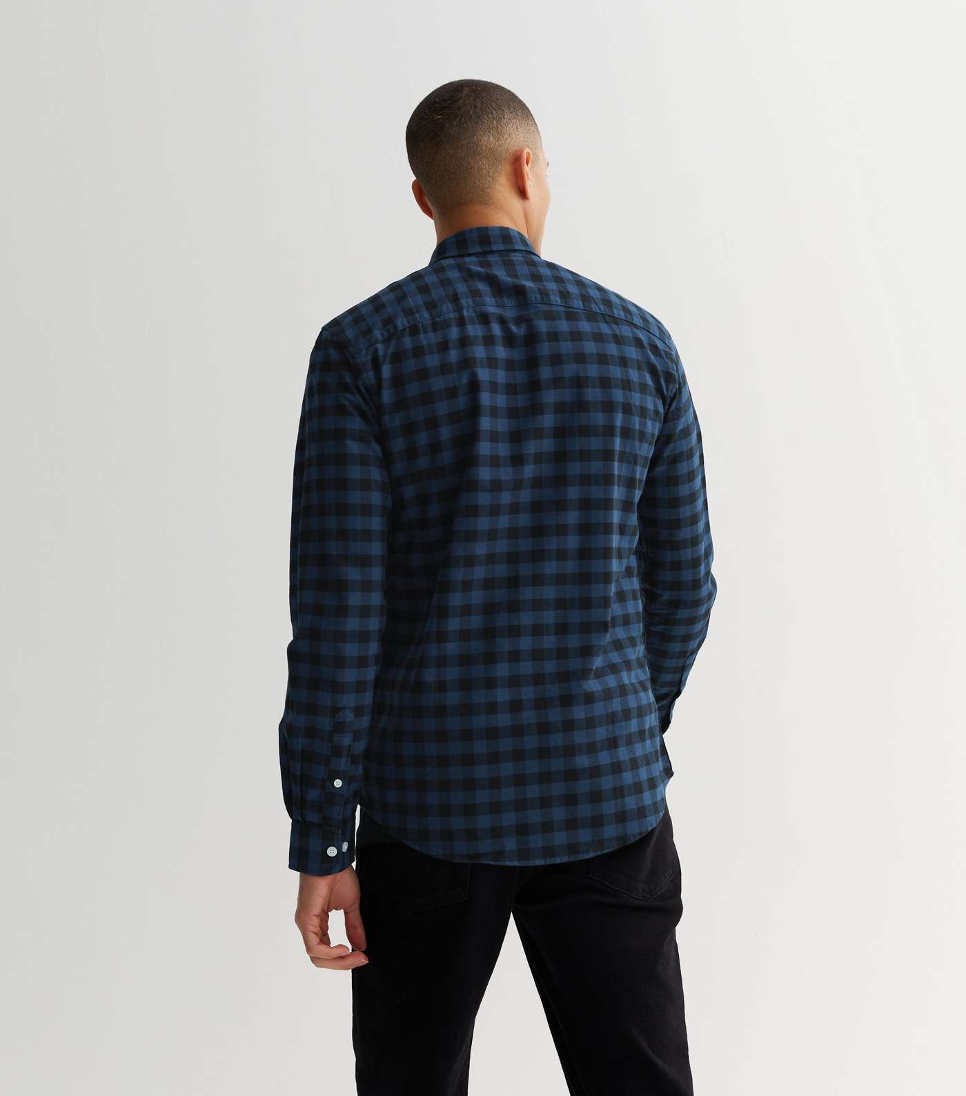 Only & Sons Navy Check Long Sleeve Oxford Shirt Image 4