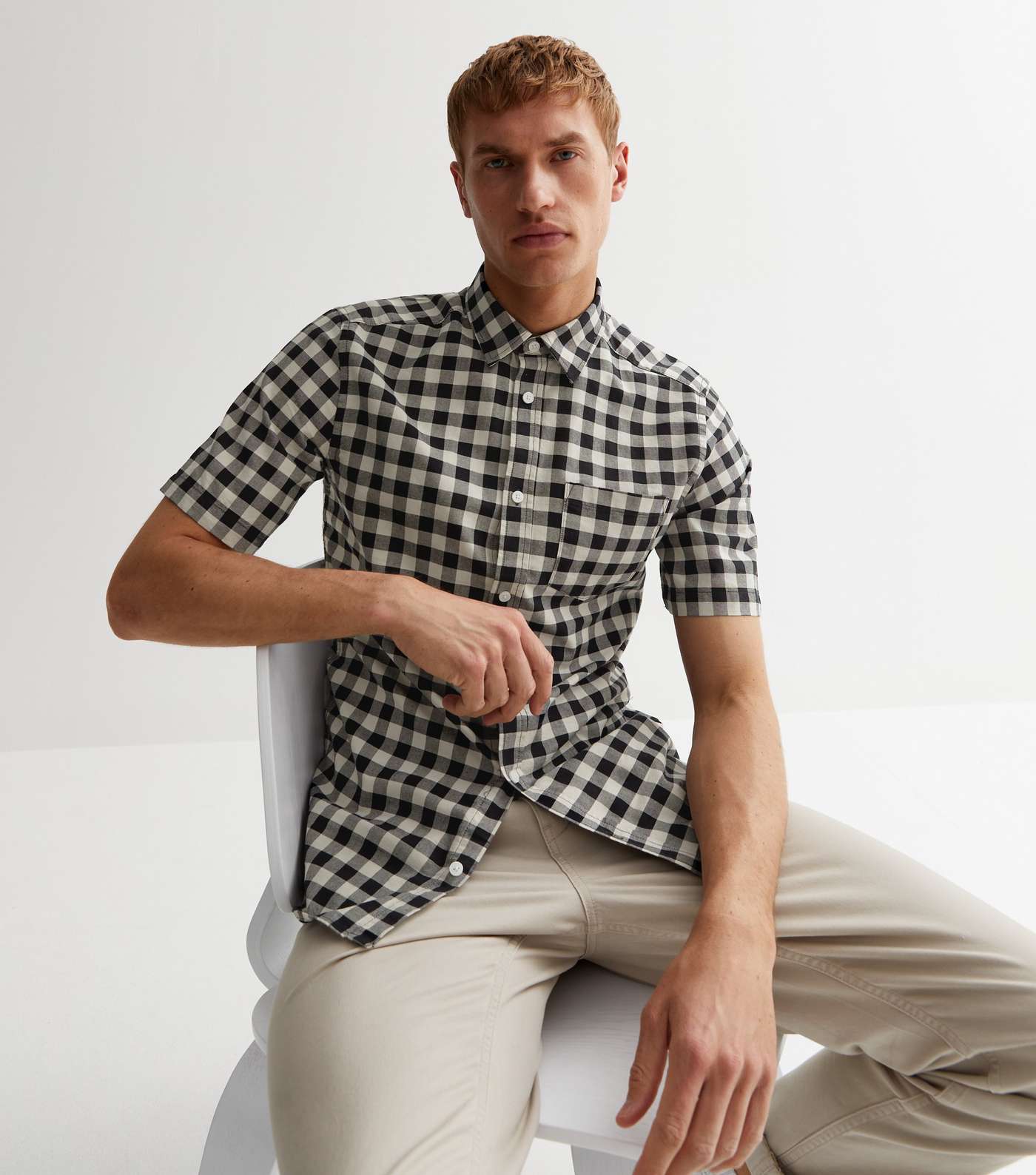 Only & Sons Stone Check Short Sleeve Oxford Shirt Image 2