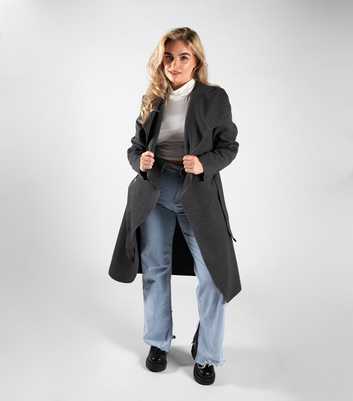 JUSTYOUROUTFIT Dark Grey Shawl Collar Belted Coat