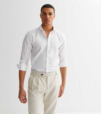 Only & Sons White Linen-Look Long Sleeve Shirt