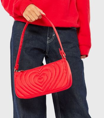 Skinnydip mini grab bag in red quilted Valentines heart print with  detachable crossbody strap