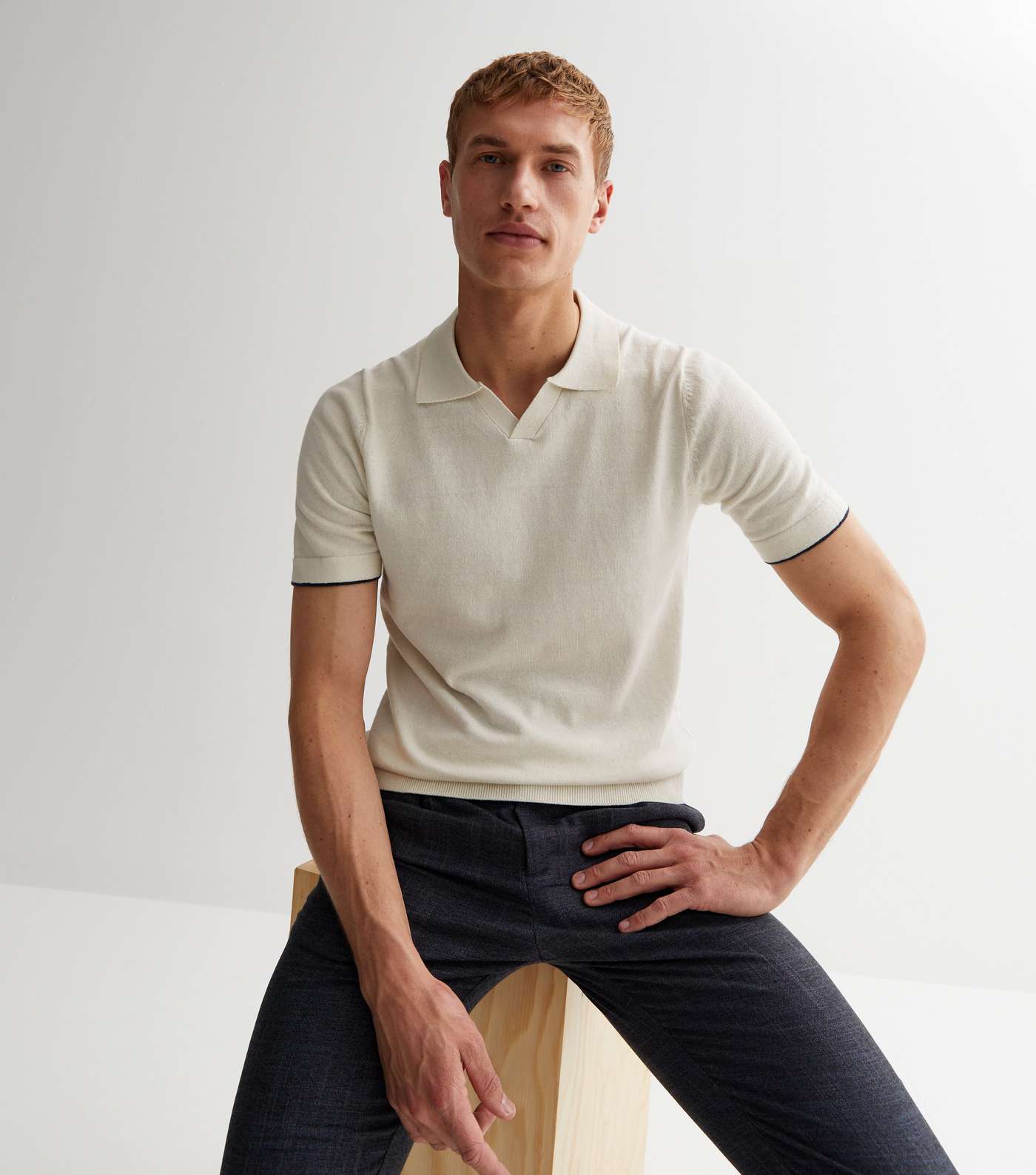 Only & Sons Cream Short Sleeve Polo Top Image 2