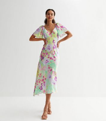 Lilac floral midi clearance dress