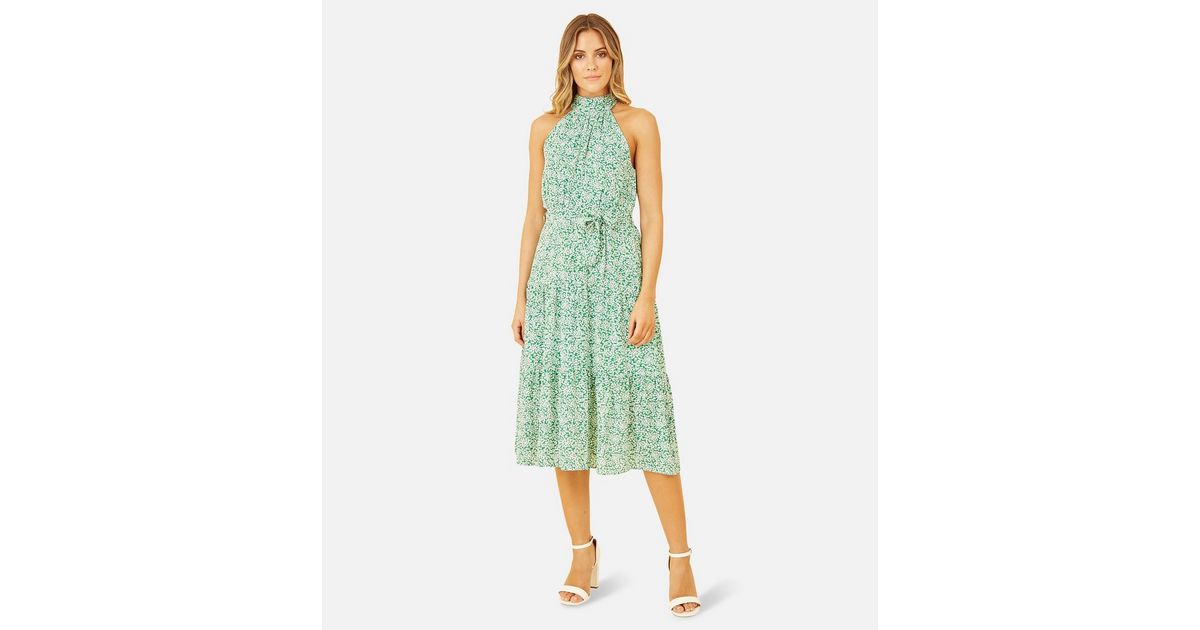 Mela Green Ditsy Floral Belted Halter Midi Dress | New Look