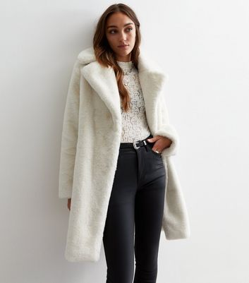 Faux fur long white on sale coat