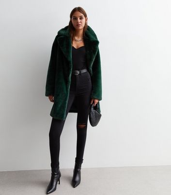 Green faux fur deals coat new look