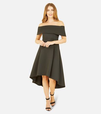 Mela Black Scuba Bardot Dip Hem Midi Dress New Look