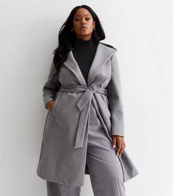 Curves Grey Hooded Belted Coat