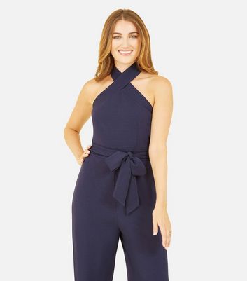 Navy blue hot sale halter jumpsuit