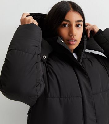 Girls Black Hooded Long Puffer Coat New Look