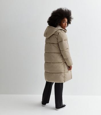 Long beige hot sale puffer coat