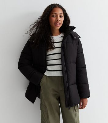 New look hooded store puffer jacket in black