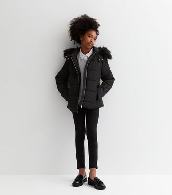 New look girls black coat shops