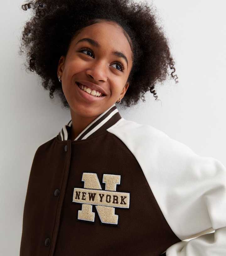 Girls Dark Brown New York Varsity Jacket