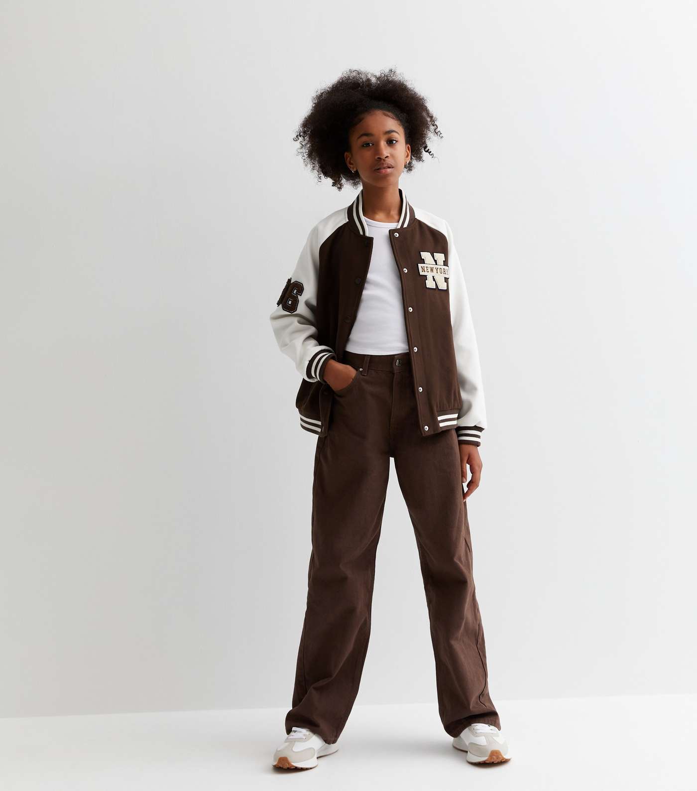 Girls Dark Brown New York Varsity Jacket Image 3