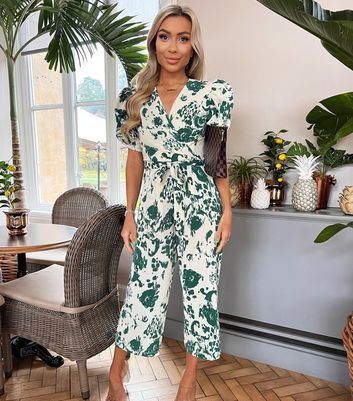 floral print short sleeve wide leg jumpsuit