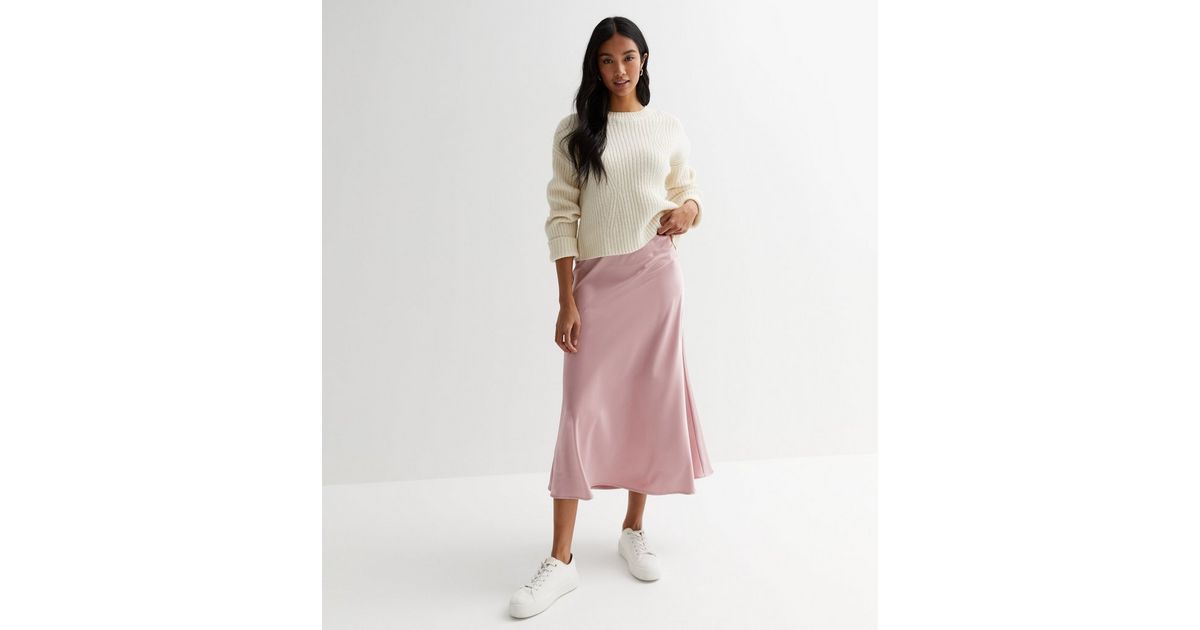 Gini London Pink Satin High Waist Midi Skirt New Look