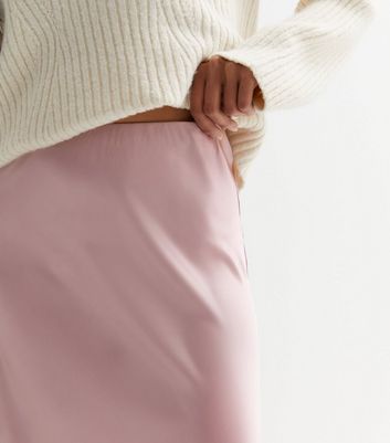 Gini London Pink Satin High Waist Midi Skirt  New Look