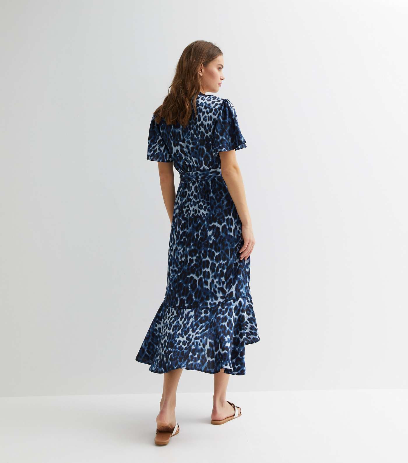 Gini London Bright Blue Leopard Print Short Sleeve Midi Wrap Dress Image 4