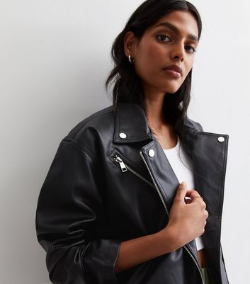 Urban Bliss Black Leather-Look Oversized Biker Jacket