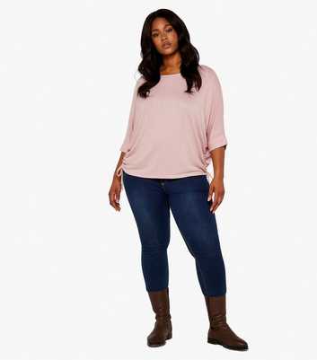 Apricot Curves Pink Soft Touch Knit 1/2 Roll Sleeve Ruched Top