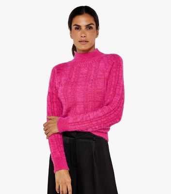 Apricot Bright Pink Fluffy Knit High Neck Jumper New Look