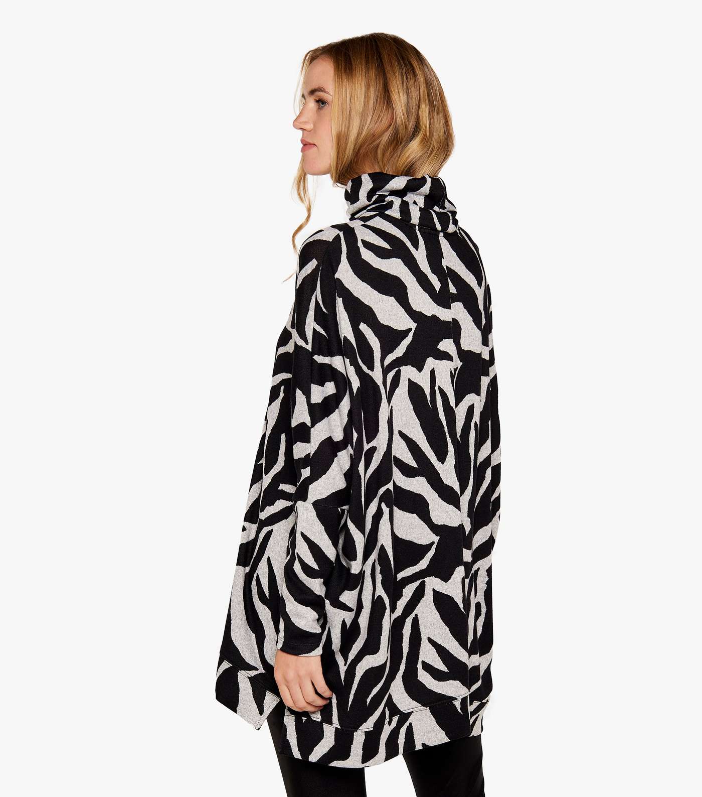 Apricot Light Grey Zebra Knit Roll Neck Long Sleeve Oversized Tunic Top Image 3