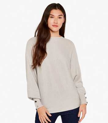 Apricot Pale Grey Glitter Fine Knit Long Sleeve Batwing Button Top