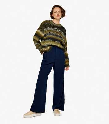 Apricot Green Stripe Chunky Knit Crew Neck Jumper