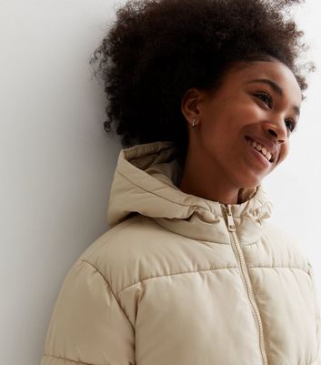 Girls Cream Hooded Puffer Jacket New Look