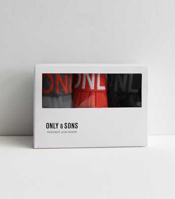 Only & Sons 3 Pack Black Grey and Orange Logo Boxers