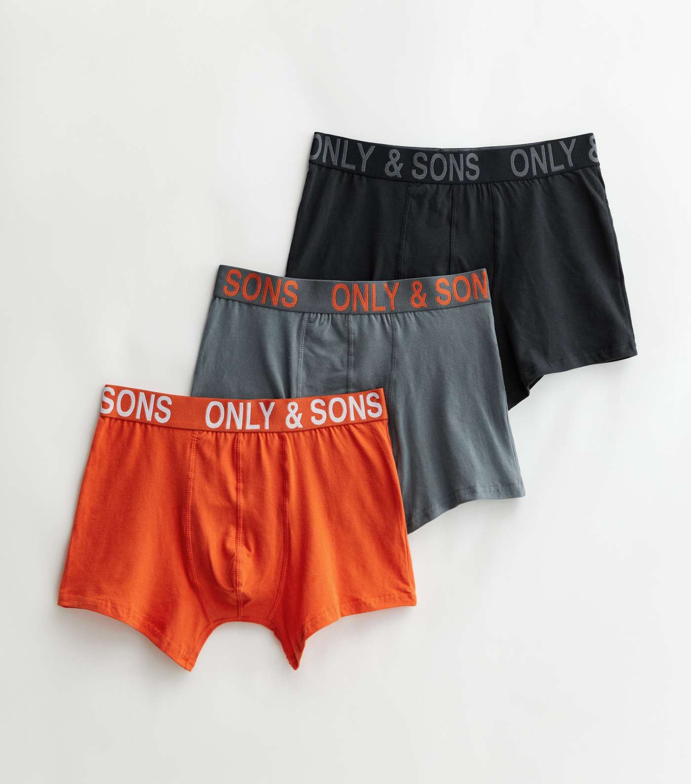 Only & Sons 3 Pack Black Grey and Orange Logo Boxers Image 2
