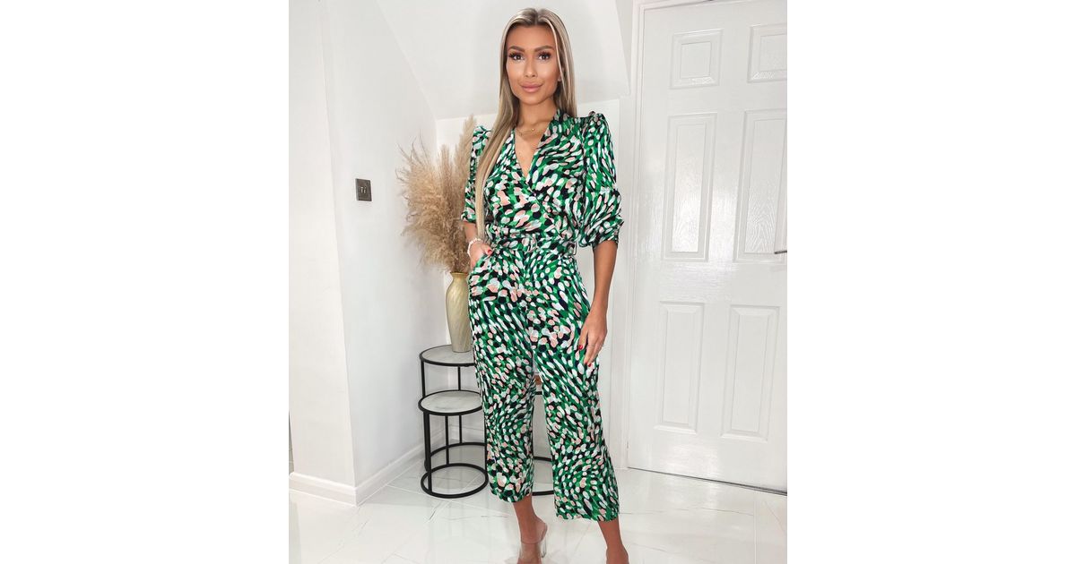 AX Paris Green Abstract Belted Jumpsuit New Look