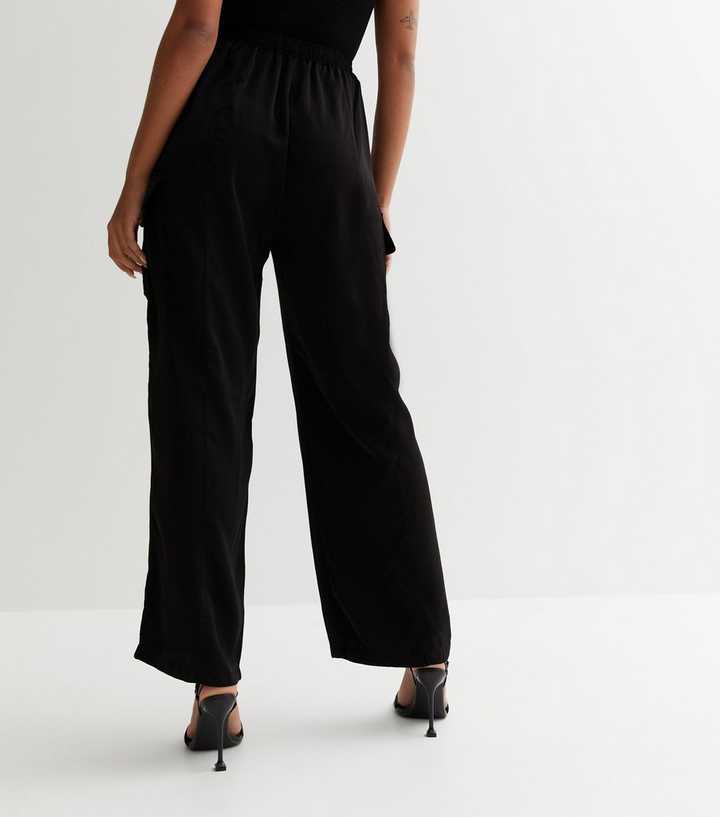 Wide Leg Cargo Trousers BLACK –