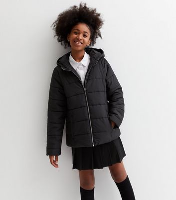 Girls Black Hooded Lightweight Puffer Jacket New Look